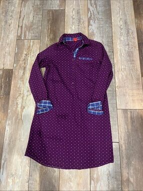 Izod Purple Polka Dot Shirt Dress with Plaid Trim